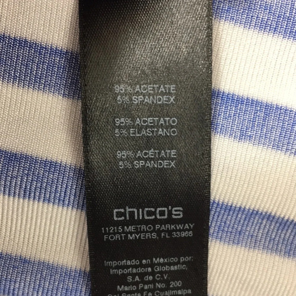 Chicos Travelers Classic Blue White Stripe Top Womens 0 Small 4 3/4 Sleeve Tunic - Picture 7 of 12